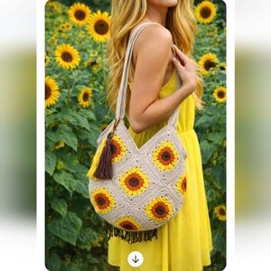 Handmade Crochet sunflower design Shoulder Bag